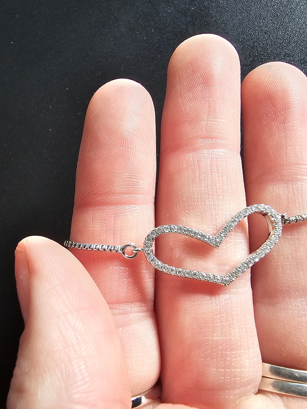 Sterling Silver Open Heart Pendant Bracelet With Adjustable Slider Clasp